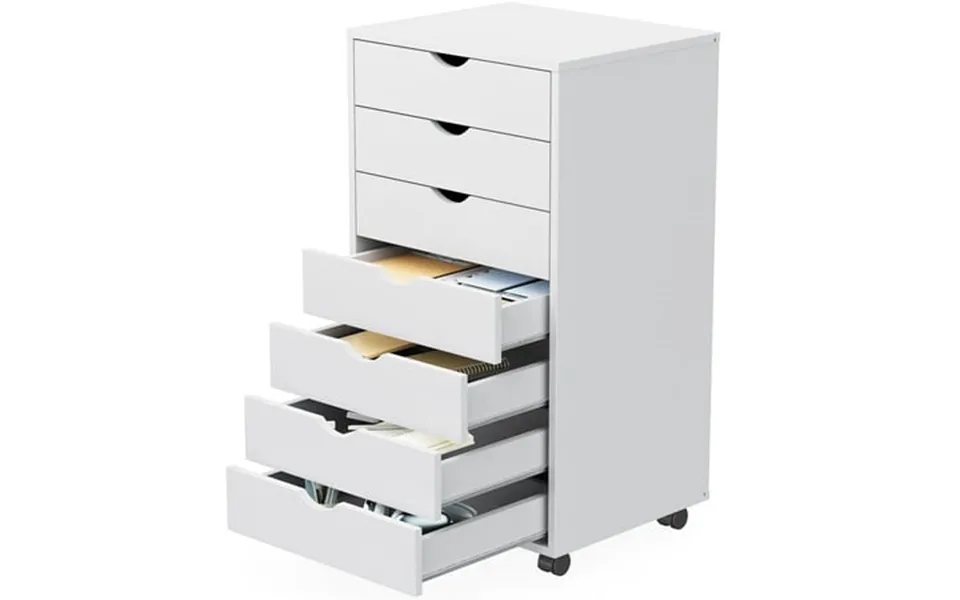 Joinsun 7 Drawer Chest Storage Organizer Mobile File Cabinet Wood Dresser Printer Stand For Home Office Study White