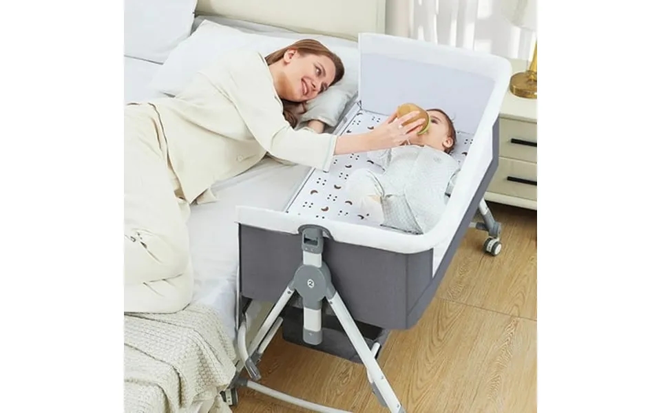 Jojolam Baby Bassinet 5-in-1 Infant Bedside Crib With Changing Table And Locked Wheel Adjustable Height For 0-24 Months