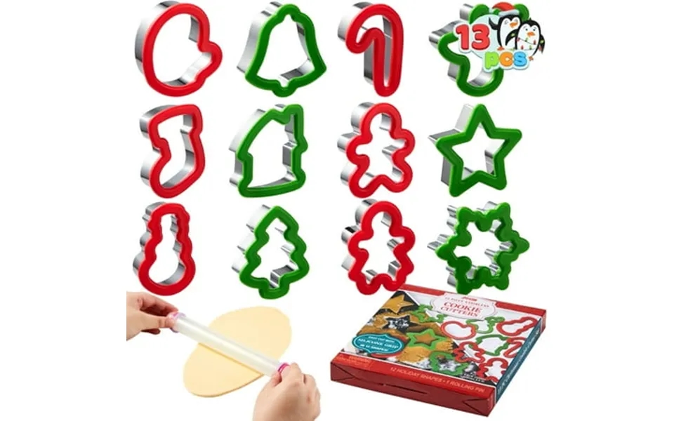 Joyfy 13 Pcs 3.5 Christmas Cookie Cutters With Rolling Pin For Christmas Party Cookies Baking