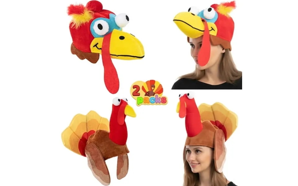 Joyfy 2 Pack Thanksgiving Turkey Cap For Kids And Adults Plush Turkey Hat Thanksgiving Accessories