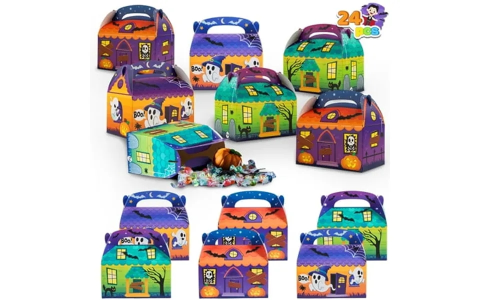 Joyfy 24 Pcs Halloween Treat Boxes Cardboard Paper Halloween Candy Boxes With Carry Handles Halloween Candy Boxes Party