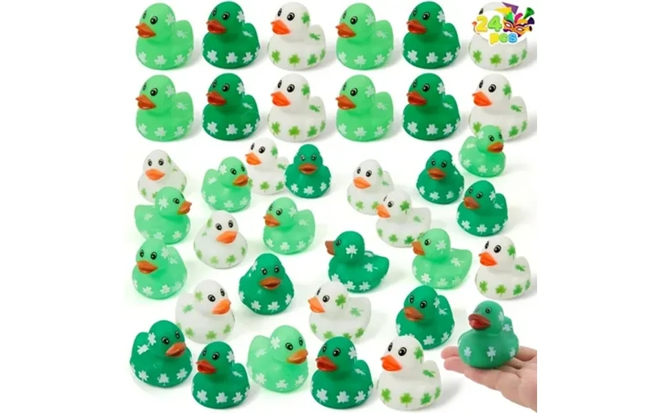 Joyfy 24 Pcs St.patrick S Day Rubber Ducks For Patrick S Party Supplies Green Clover Ducks For Kids Party Accessories Fa