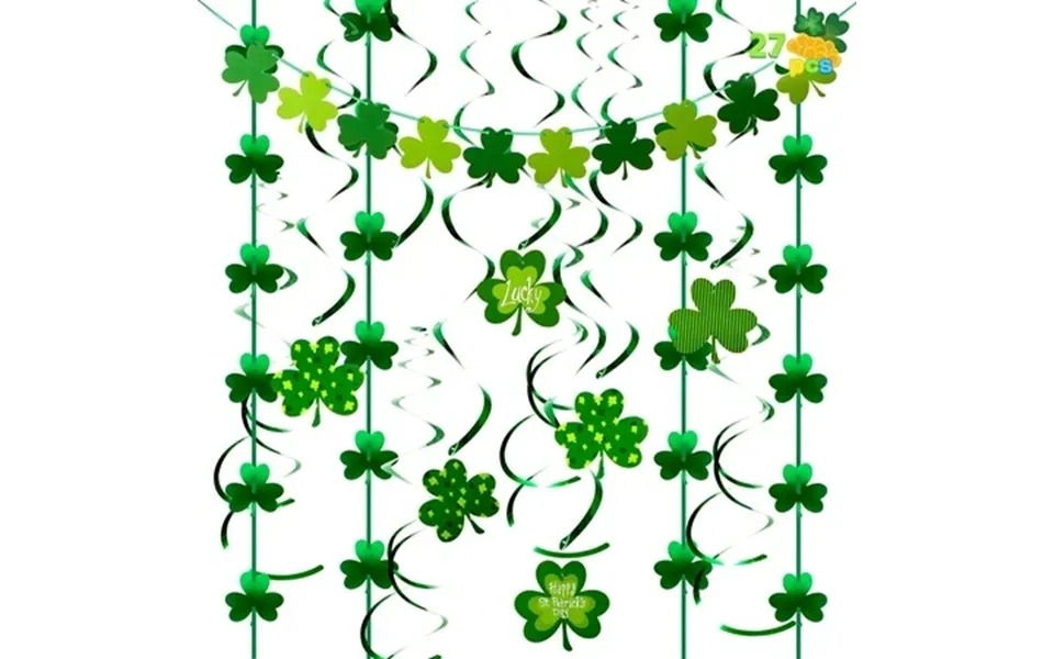Joyfy 27 Pcs St. Patrick S Day Decoration With Irish Saint Patrick Green Shamrock Foil Strings Hanging Swirls With Garla