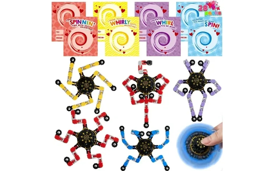 Joyfy 28 Packs Valentine’s Cards With Fidget Spinners For Kids Deformable Stress Relief Toys For Kids Valentines Party F