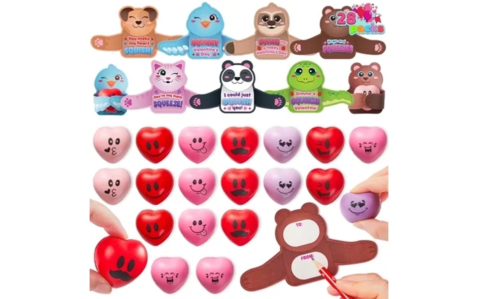Joyfy 28-pack Heart Shaped Stress Ball With Valentine S Day Card Heart Shaped Soft Toy Stress