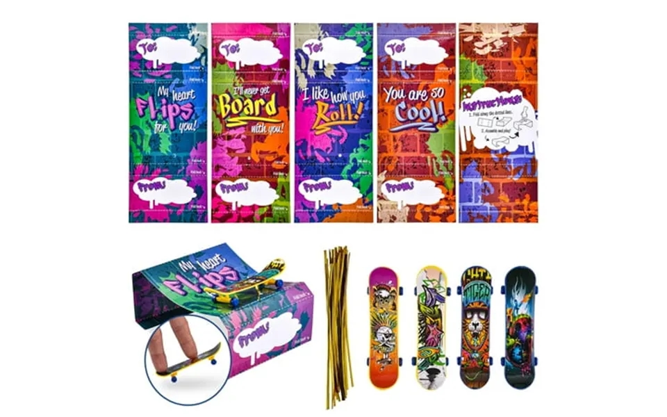 Joyfy 28pcs Valentines Day Cards With Finger Skateboard For Kids Boys Valentines School Class Exchange Gifts For Ages 6