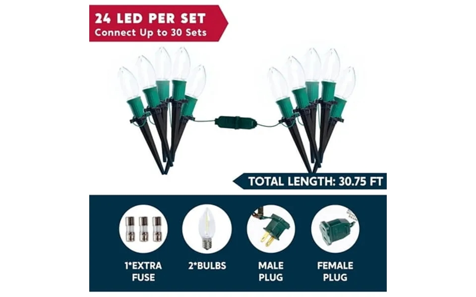 Joyfy Christmas Pathway Lights Outdoor 30.75 Ft 24 C9 Led Walkway Lights With Marker Stakes Outdoor Christmas Lights For