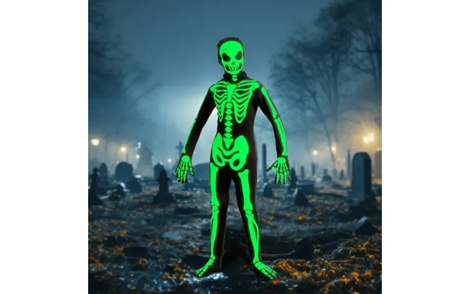 Joyfy Glow In The Dark Skeleton Costume For Kids Skelebones Costume Bone Jumpsuit Kids Halloween Dress Up 3-10 Years