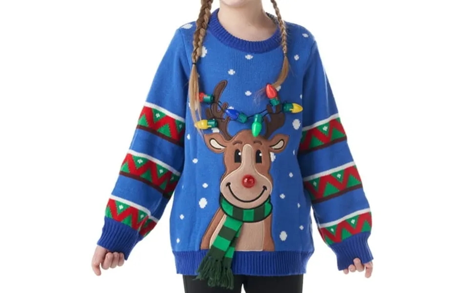 Joyfy Kid S Christmas Ugly Sweater Led Light-up Reindeer Christmas Sweater With Built-in Light Bulb For Boys And Girls