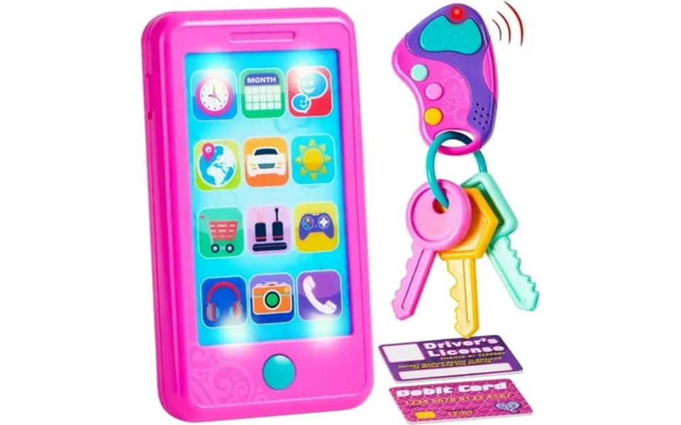 Joyfy Play-act Pretend Play Smart Phone Keyfob Key Baby Phone Toy And Credit Cards Set Kids Toddler Cellphone Toys For 1