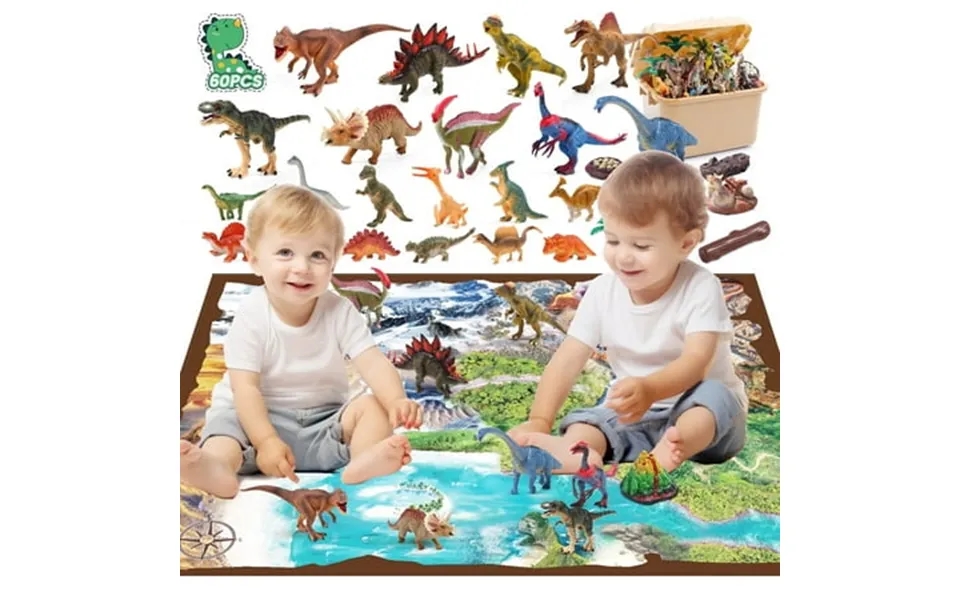 Joystone 60pcs Dinosaur Toys With Large Activity Play Mat Dinosaur Figures Playset With Trees T-rex Triceratops Great Di
