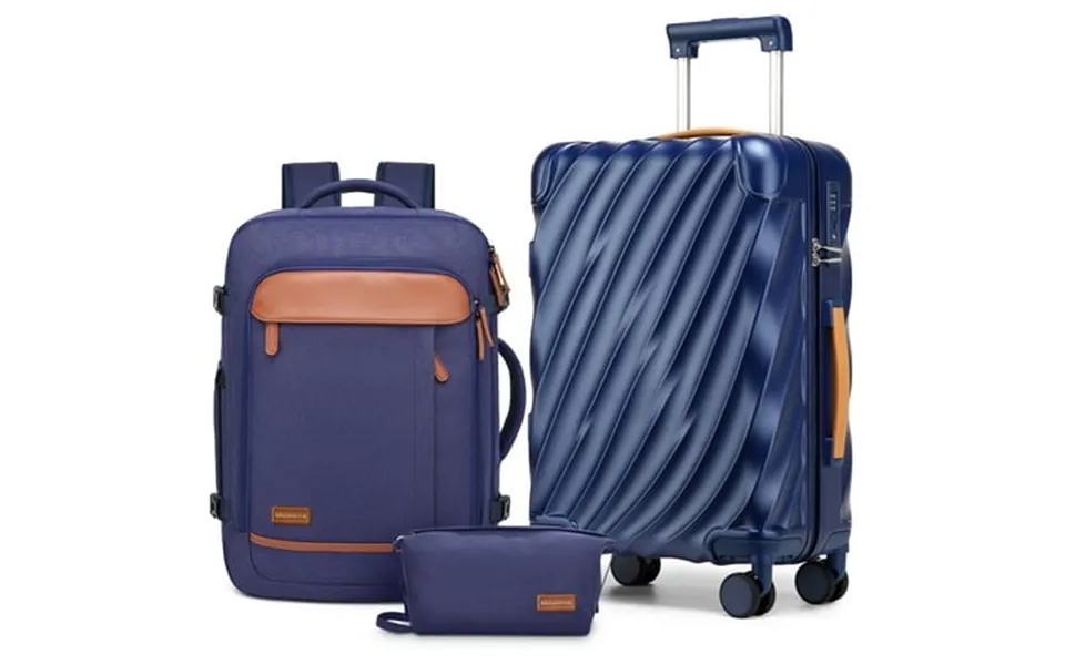 Joyway 3-piece Carry On Luggage Pc Ultra-hard Shell Lightweight Suitcase Tsa Lock Brake Spinner Wheels With Backpack Blu