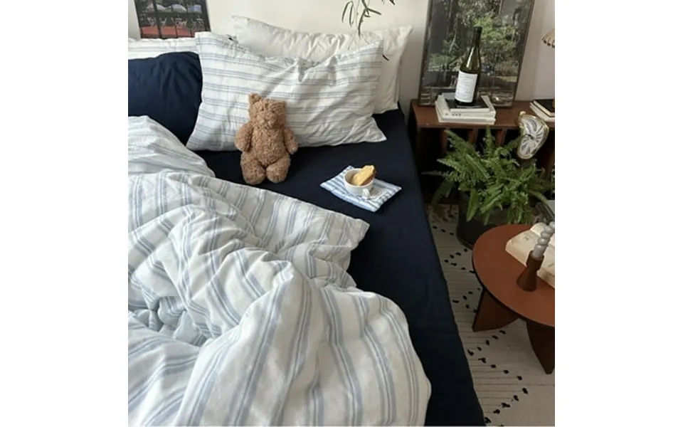 Jpxdew Washed Cotton 4-piece Bedding Set - Premium Cotton Gray Striped Duvet Cover & Sheets Breathable Soft Bed Linen Fo