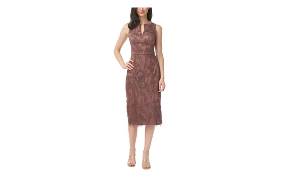 Js Collection Womens Brown Glitter Floral Sleeveless Split Below The Knee Cocktail Sheath Dress 8