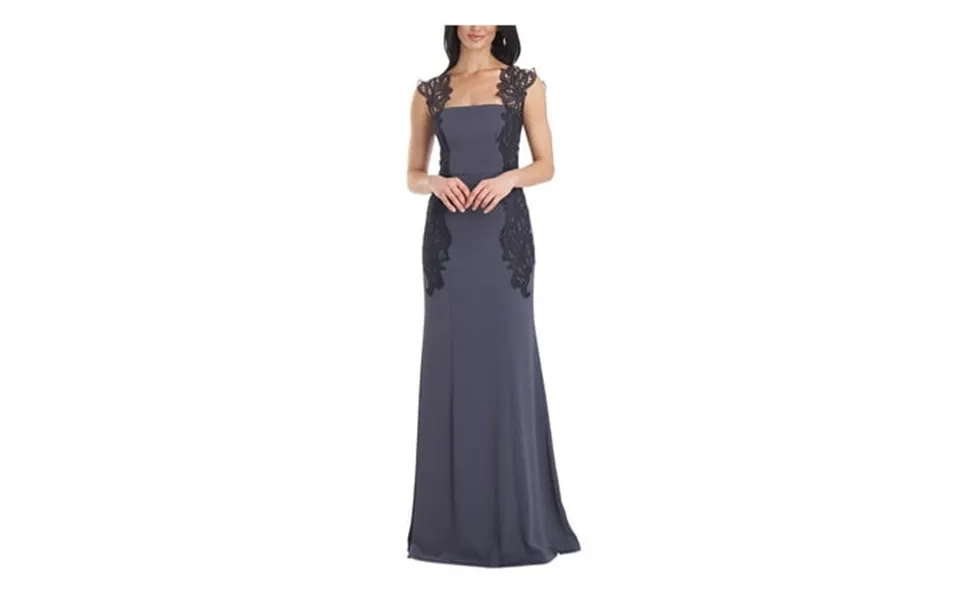 Js Collection Womens Gray Zippered Lace Lined Satin Sleeveless Square Neck Full-length Evening Mermaid Dress 6