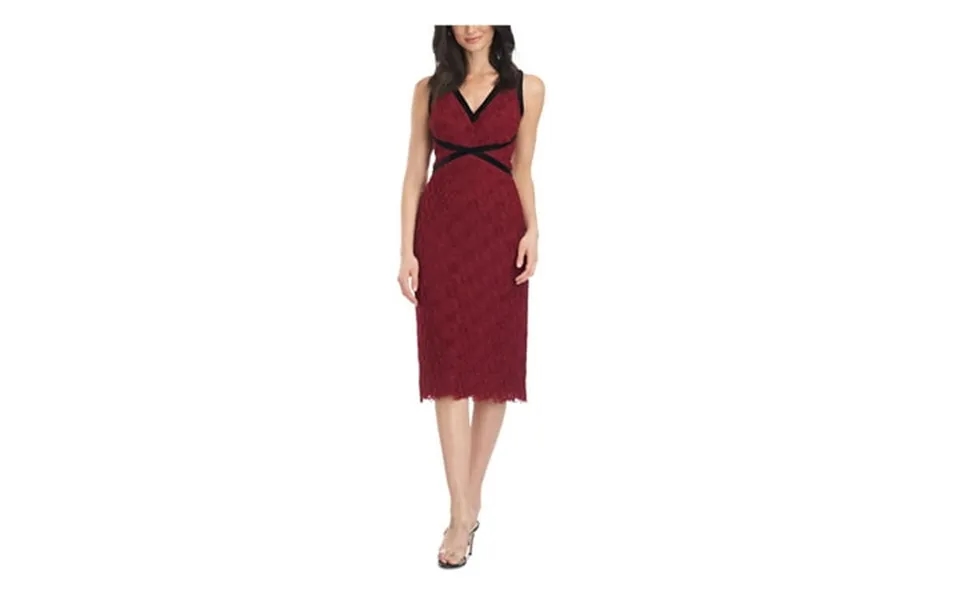 Js Collection Womens Maroon Zippered Contrast Velvet Trim Lined Sleeveless V Neck Below The Knee Party Body Con Dress 6