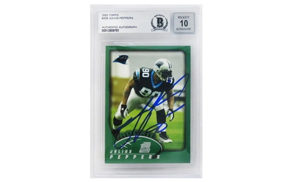Julius Peppers Signed Carolina Panthers 2002 Topps Football Rookie Card 359 Beckett Encapsulated Auto Grade 10