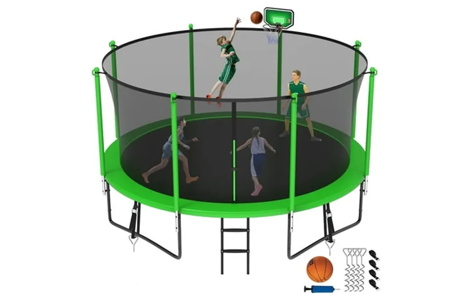Jump Into Fun Trampoline 8 10 12 14 15 16ft 1400lbs Trampoline For Kids Adults Trampolines With Enclosure Basketball Hoo