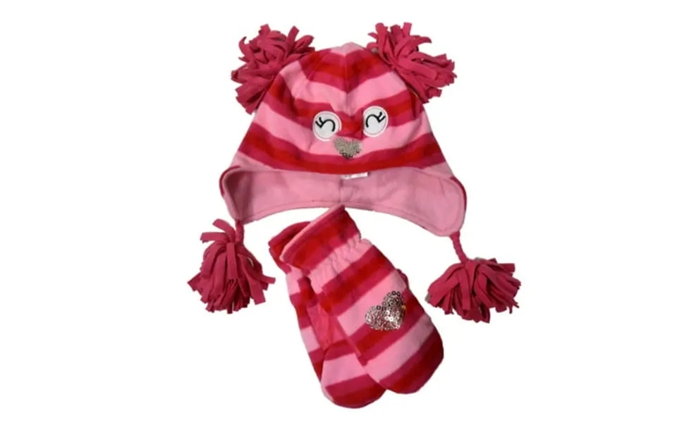 Jumping Beans Girls Striped Pink Fleece Hat Mittens Critter Style Owl Trapper M