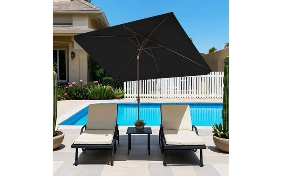 Justlet 10 Ft Outdoor Patio Umbrella With Crank Sysytem And 8 Sturdy Ribs Rectangle Umbrella For Garden Poolside Deck An