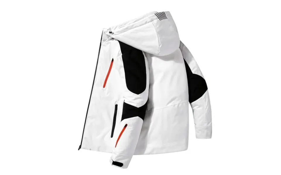 Jwzuy Winter Down Coats Jacket Men Hooded Patchwork Warm Jackets Casual Slim Fit Waterproof Windproof Parkas White L