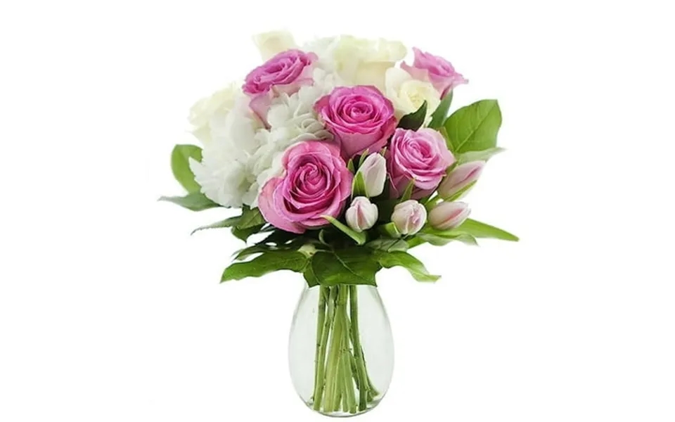 Kabloom 5 Pink Rose 4 White Rose 5 Pink Tulip 1 White Hydrangea And Greens With Vase
