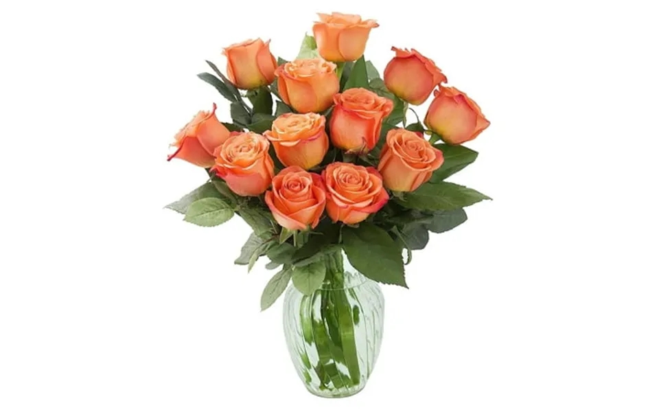 Kabloom Bouquet Of Fresh 12 Orange Roses With Vase Next-day Delivery Gift For All Occasions