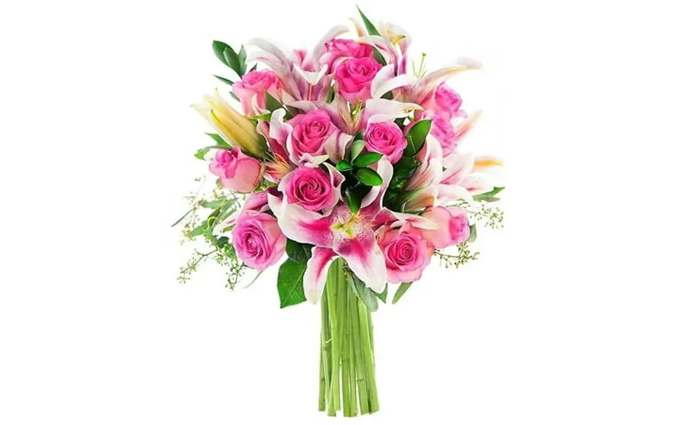 Kabloom Tribute Bouquet Of 12 Pink Rose 5 Stargazer Pink Lily With Lush Greens