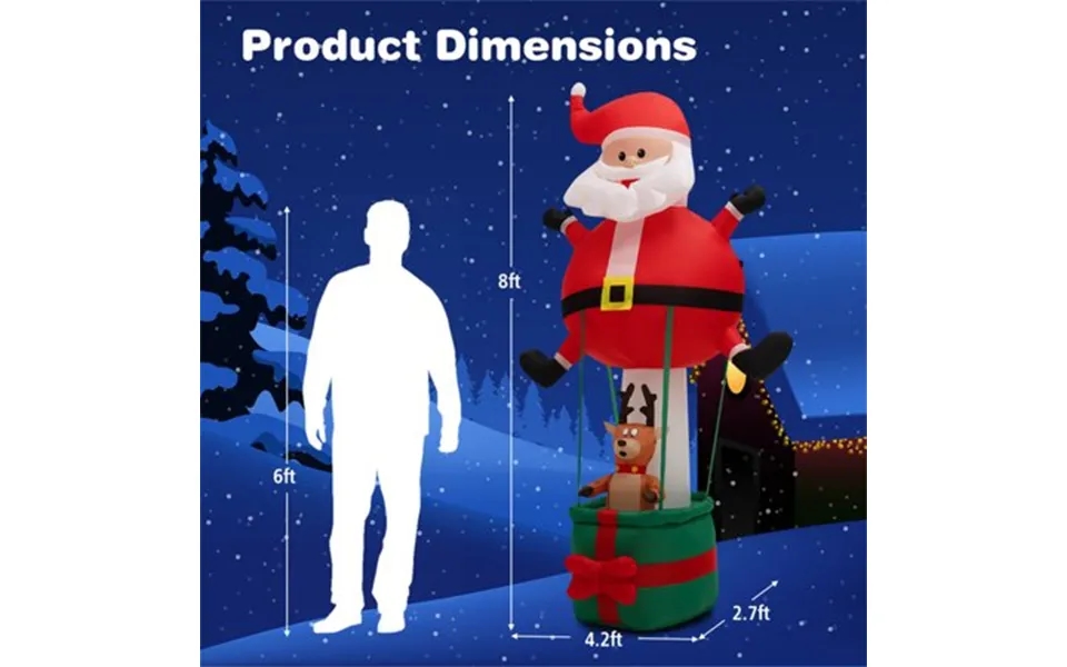 Kacho 8 Ft Inflatable Santa Claus And Reindeer Giant Blow-up Hot Air Balloon With Led Lights Christmas Inflatable Outdoo