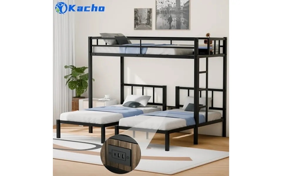 Kacho Twin Over Twin Over Twin Triple Bunk Bed For Kids With Charging Station 3 Bed Bunk Beds For 3 Metal Triple Bunk Be
