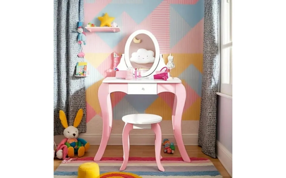 Kadyn Toddler Vanity Set Kids Vanity Set Makeup Dressing Table Set Pretend Kids Vanity Set With 360 Rotatable Mirror And