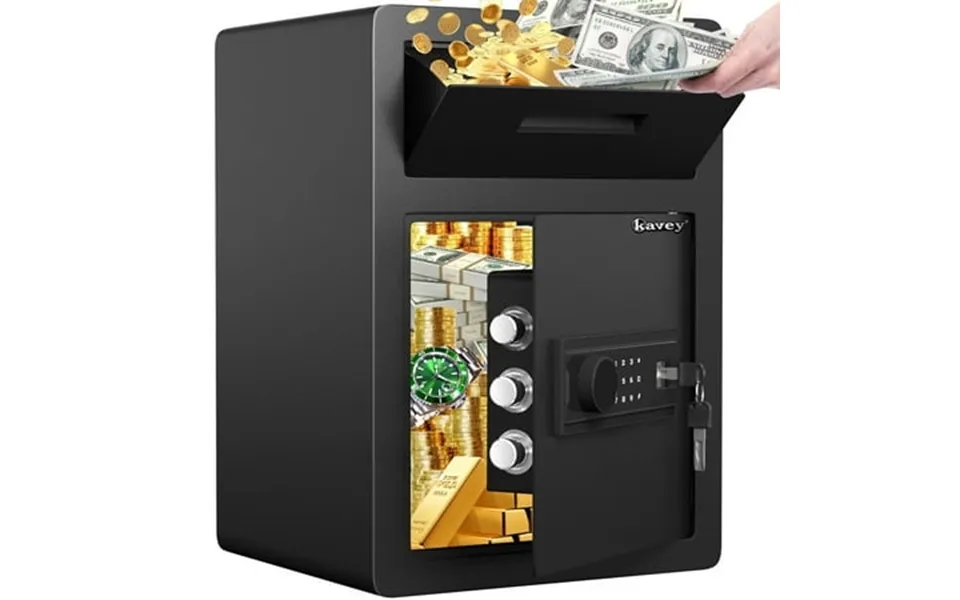 Kavey 2.6 Cub Safe Box With Drop Slot Large Drop Safe With Digital Touch Screen Keypad And Dual Warming Alarm Cash Drop