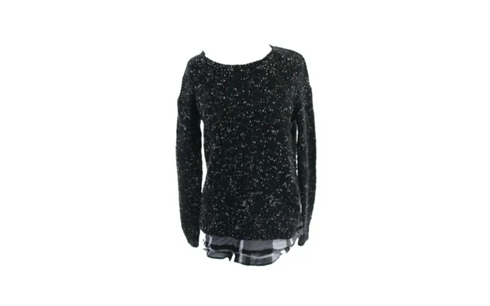 Kensie Black Long-sleeve Nep-knit Layered-look Sweater Xs