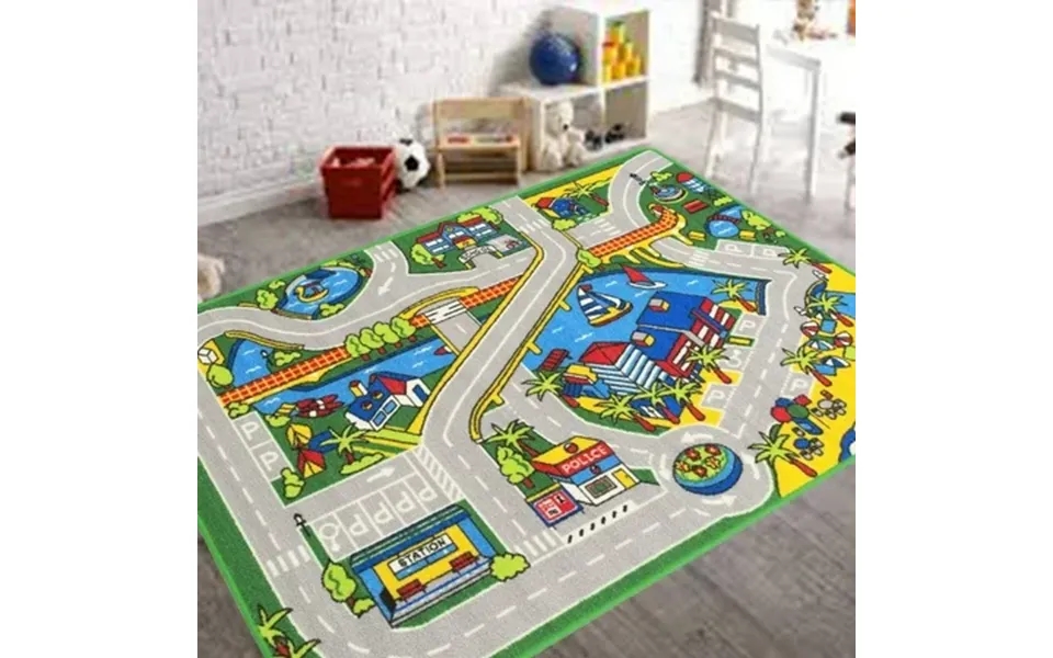 Kids Car Road Rugs Harbor Map Play Mat For Classroom Baby Room Non-slip Rubber Back