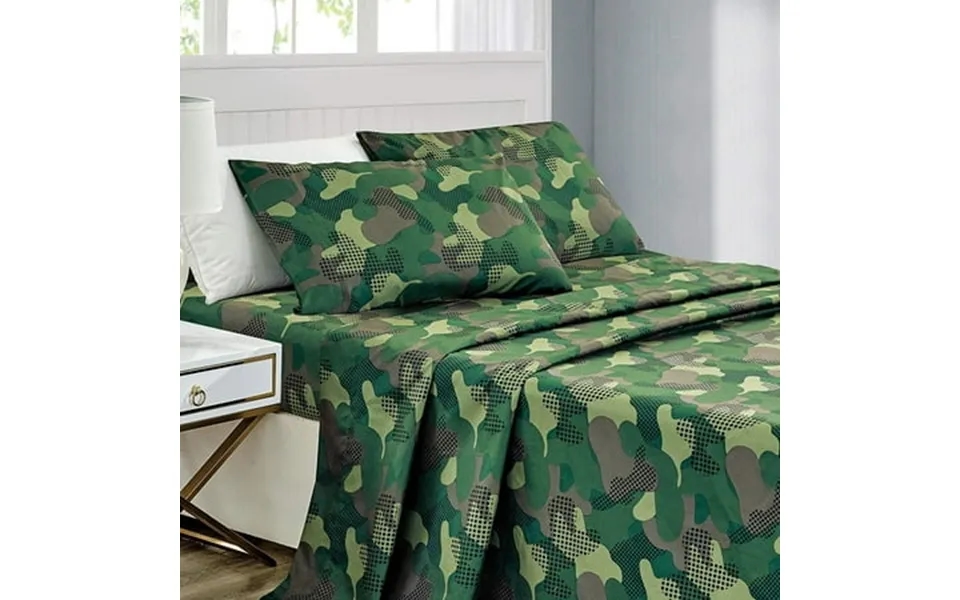 Kids Collection Bedding 4 Piece Army Green Full Size Sheet Set Flat Fitted Sheets Pillow Shams Military Camouflage Theme