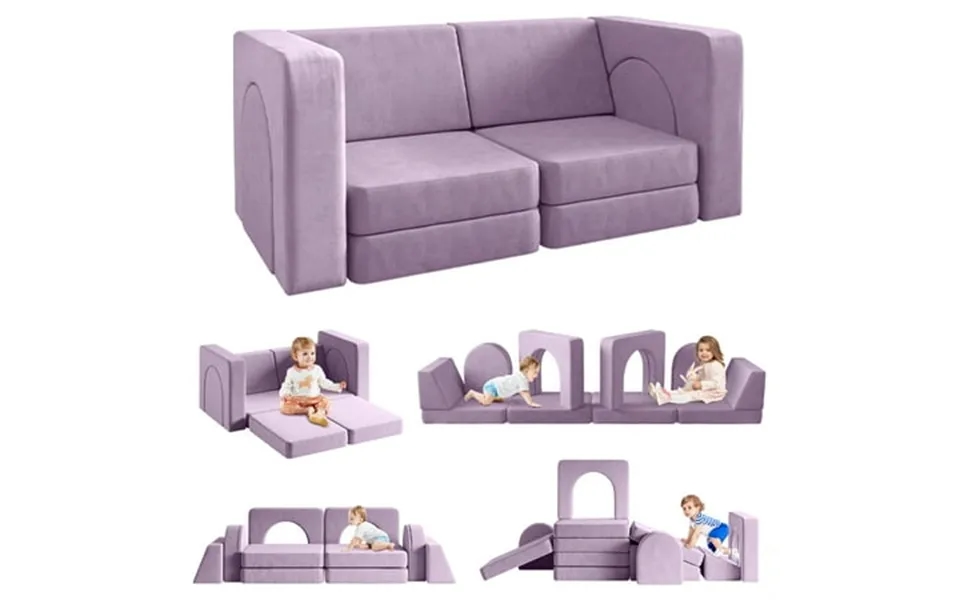 Kids Sofa Couch 10pcs Linor Modular Toddler Couch For Playroom Dutch Velvet Multifunctional Play Couch Sofa For Kids Blu