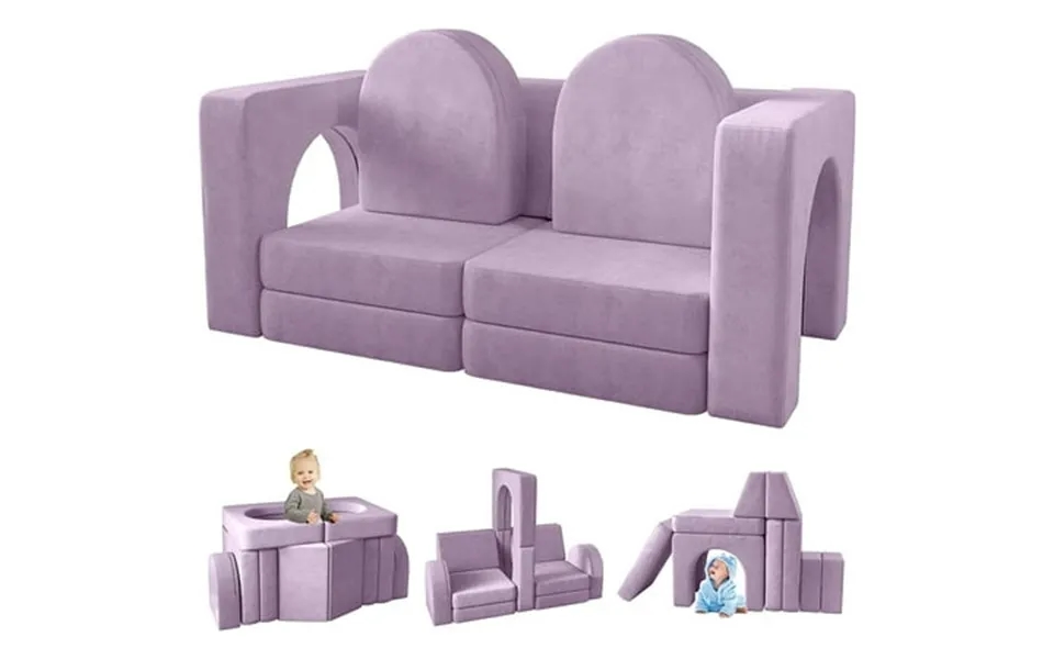 Kids Sofa Couch 10pcs Linor Modular Toddler Couch For Playroom Dutch Velvet Multifunctional Play Couch Sofa For Kids Blu