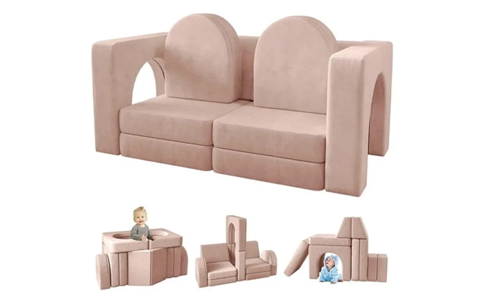 Kids Sofa Couch 10pcs Linor Modular Toddler Couch For Playroom Dutch Velvet Multifunctional Play Couch Sofa For Kids Lig