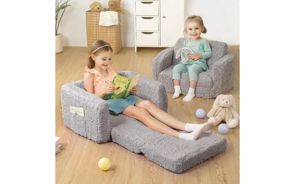 Kids Sofa Foldable 2 In 1 Kids Couch Toddler Chair Baby Convertible Sofa For Boys And Girls Gray