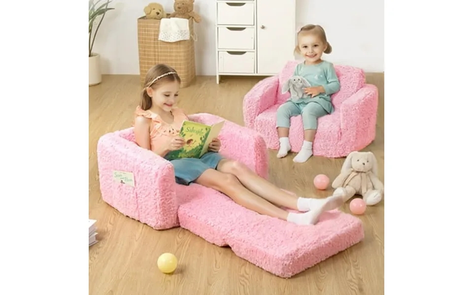 Kids Sofa Foldable 2 In 1 Kids Lounger Toddler Chair Baby Convertible Sofa For Boys And Girls Pink