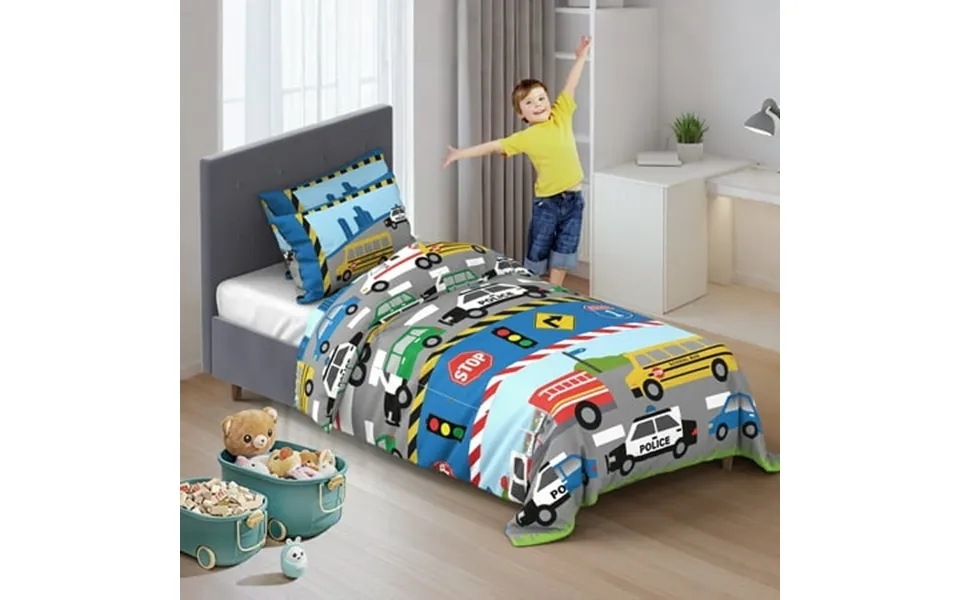 Kidsbuddy Twin 3 Piece Kids Comforter Set For Boys Bedding Set With 2 Pillow Covers Cartoon Cars Bedding Comforter Set F