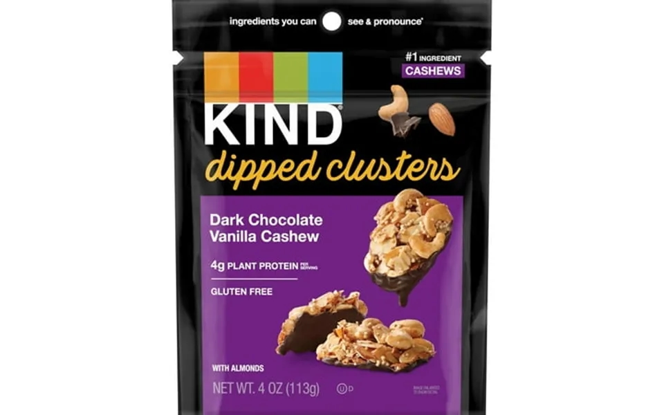 Kind Dipped Clusters Dark Chocolate Vanilla Cashew 4g Protein Snack Mix 4 Oz
