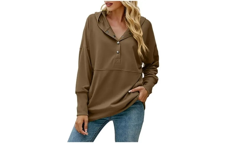 Kiplyki Hoodies Women Trendy Solid V-neck Long Sleeve Loose Pockets Hooded Sweatshirts Blouse Tops