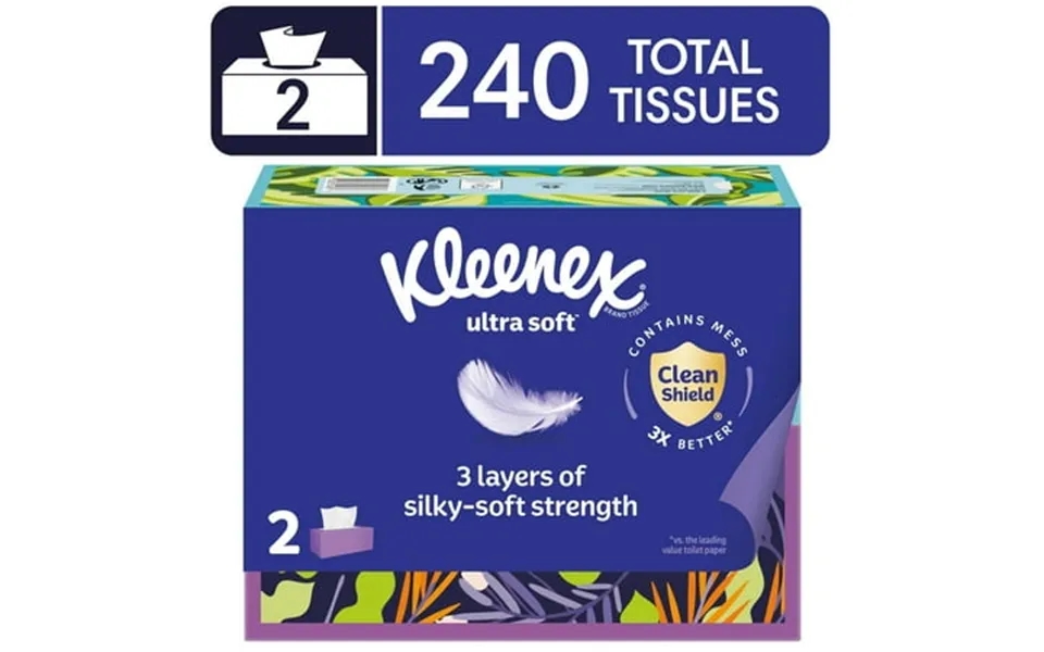 Kleenex Ultra Soft Facial Tissues 2 Flat Boxes 120 Tissues Per Box 3-ply