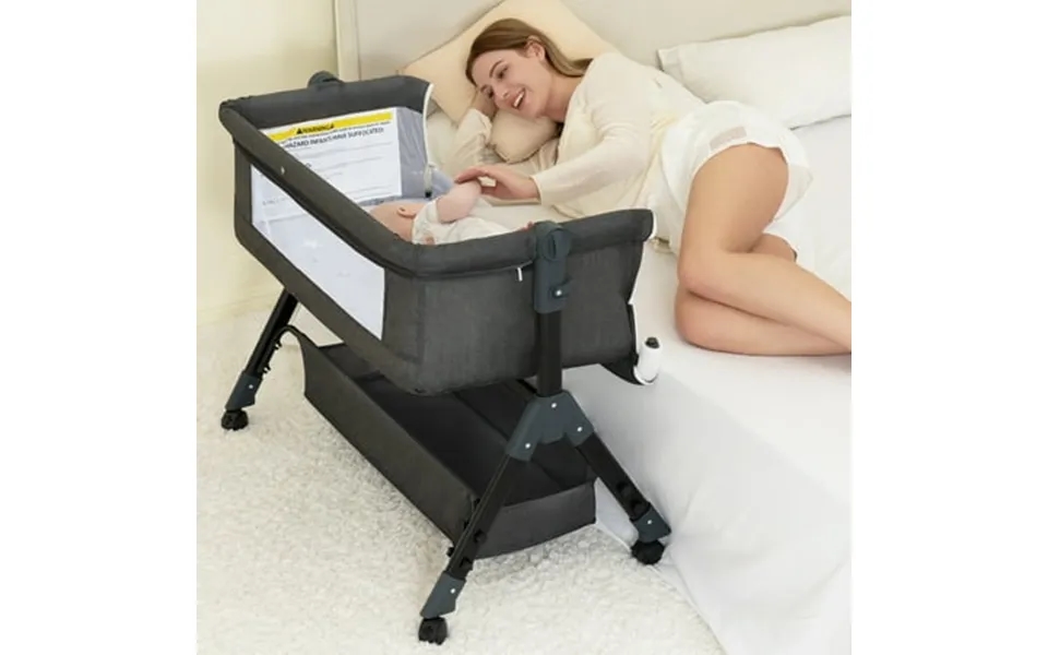 Kmaier Baby Bassinet Sleeper Adjustable Bedside Sleeper Lightweight And Convenient For 0-18 Months-dark Gray