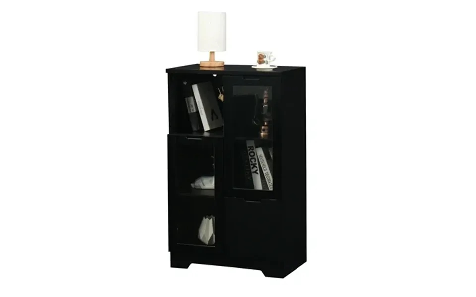 Knubmt 2 Glass Doors Wooden Storage Cabinet With Open Shelf And Inner Shelf Floor Storage Cabinet For Living Room Bathro