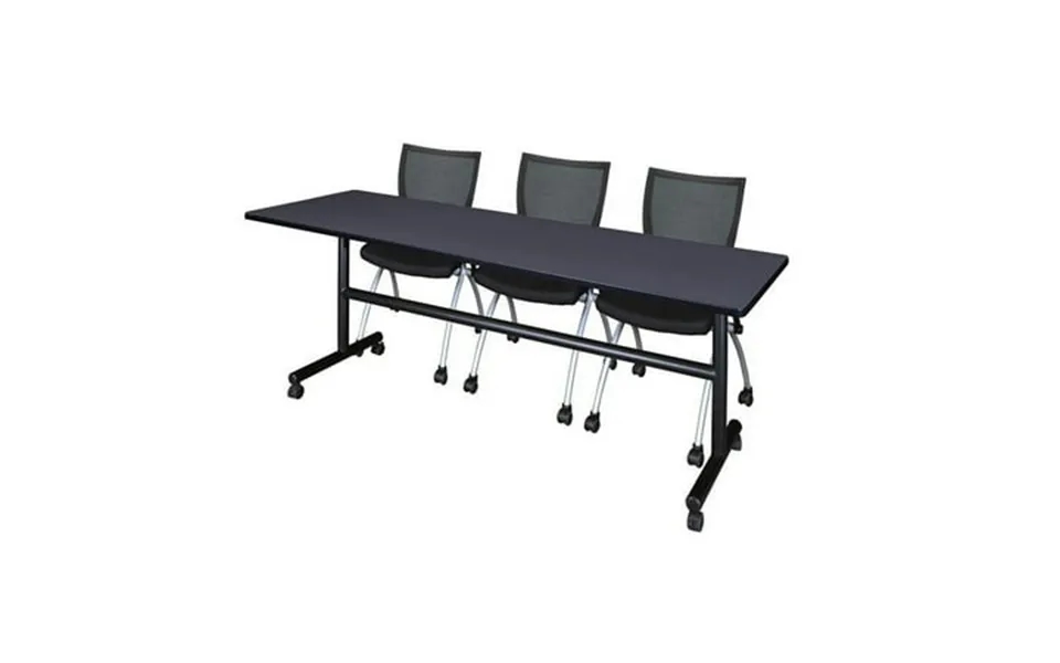Kobe 84 Flip Top Mobile Training Table- Grey & 3 Apprentice Chairs- Black