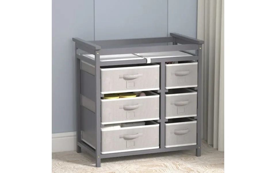 Korimefa Baby Changing Table With Laundry Hamper 6 Storage Drawers And Pad Changing Table Dresser Baby Diaper Change Sta