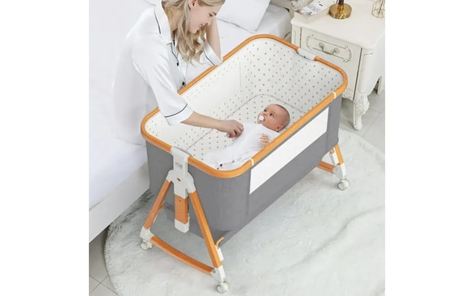 Korimefa Portable Crib For Baby Baby Playards Bedside Bassinet With Wheels Heigt Adjustable With Mosquito Nets Large Sto