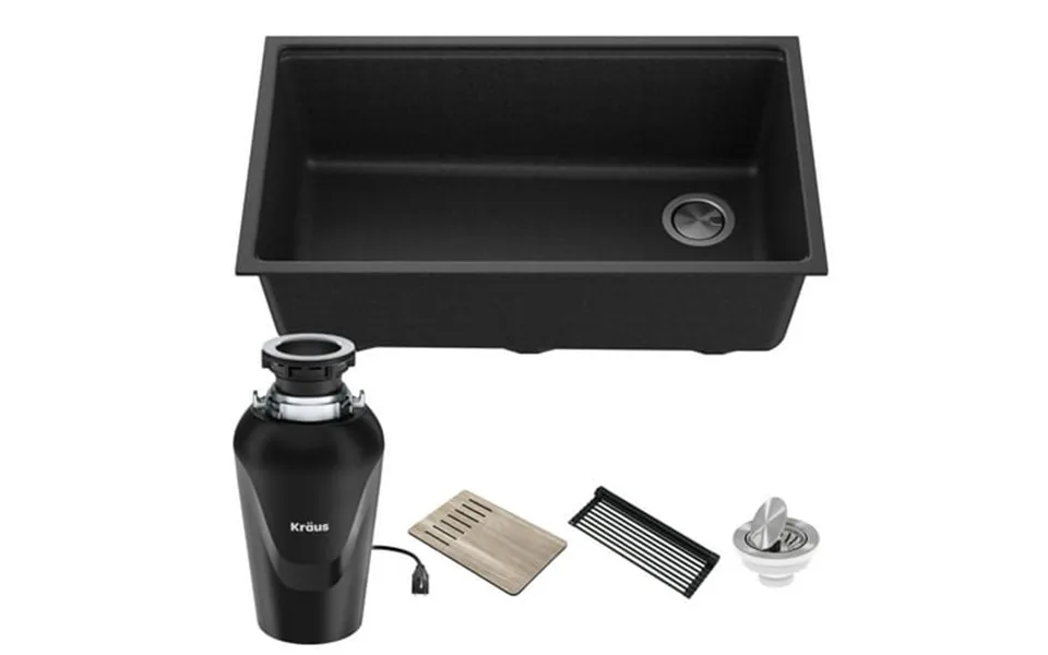 Kraus Bellucci Workstation 33 In. Undermount Granite Composite Single Bowl Kitchen Sink In Metallic Black With Accessori